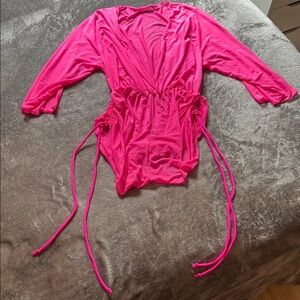 SHEIN Pink Bodysuit Wrap V-Neck Long Sleeve